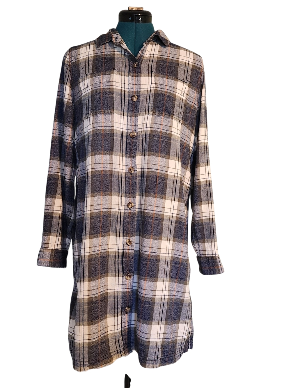 Women's Natural Reflections Plaid Flannel Shirt Dress Tunic Button Down Size 8